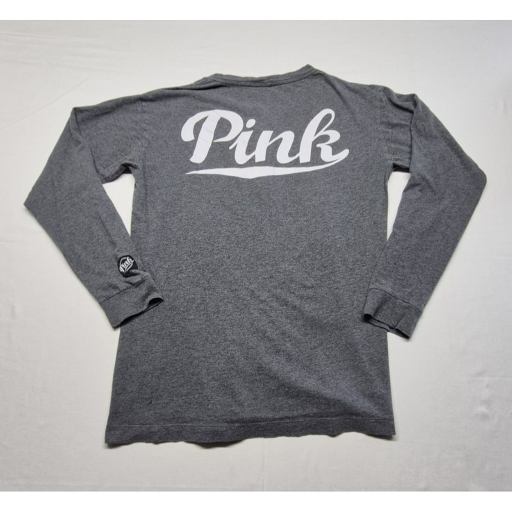 Victoria Secret Pink‎ women's gray Henley long sleeve shirt XS watermelon/logo